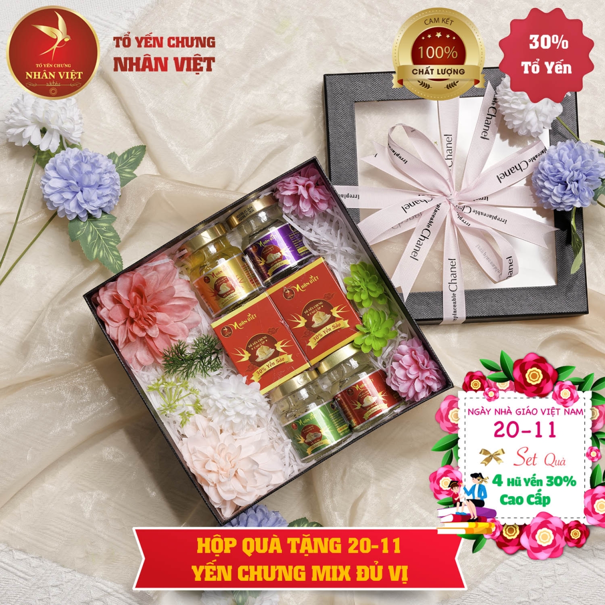 Hộp quà tặng ngày Nhà Giáo Việt Nam 20/11 yến chưng mix ĐỦ CÁC vị