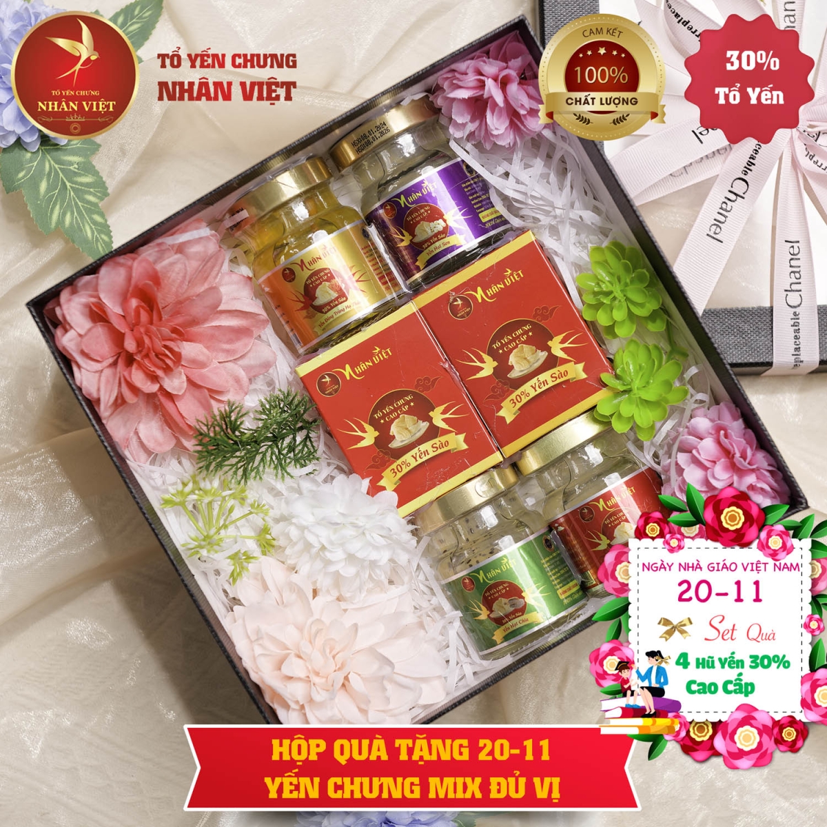 Hộp quà tặng ngày Nhà Giáo Việt Nam 20/11 yến chưng mix ĐỦ CÁC vị