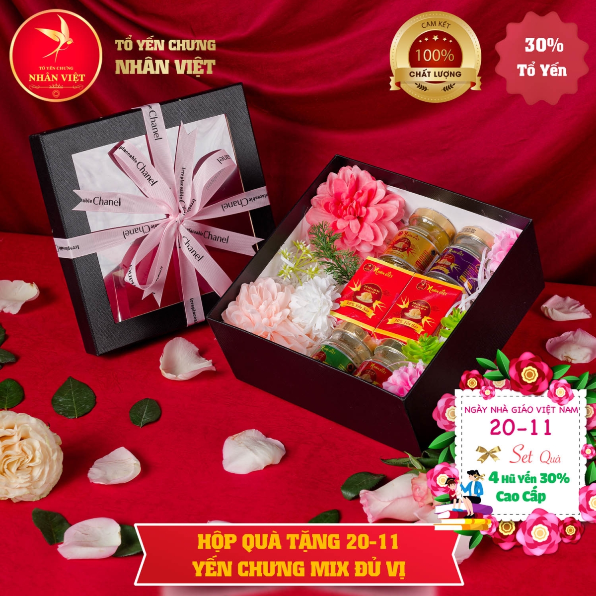 Hộp quà tặng ngày Nhà Giáo Việt Nam 20/11 yến chưng mix ĐỦ CÁC vị