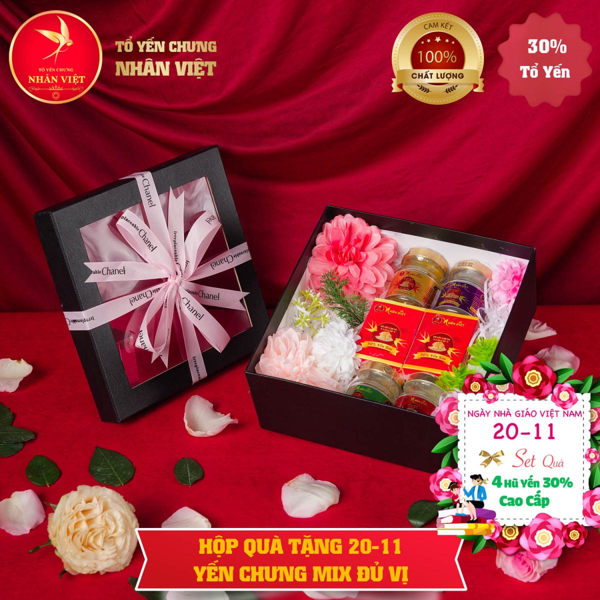 Hộp quà tặng ngày Nhà Giáo Việt Nam 20/11 yến chưng mix ĐỦ CÁC vị