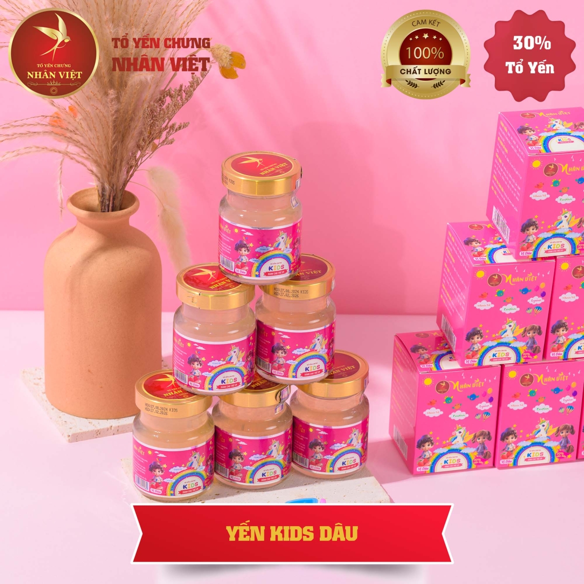 Yến Sào Chưng Sẵn Vị Dâu Tây Cho Bé Nhân Việt Kids 30% Yến