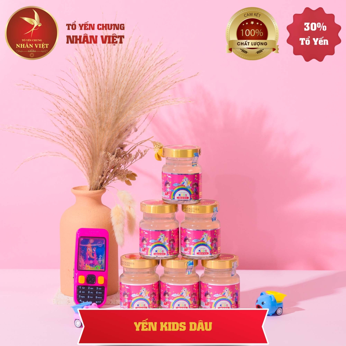 Yến Sào Chưng Sẵn Vị Dâu Tây Cho Bé Nhân Việt Kids 30% Yến