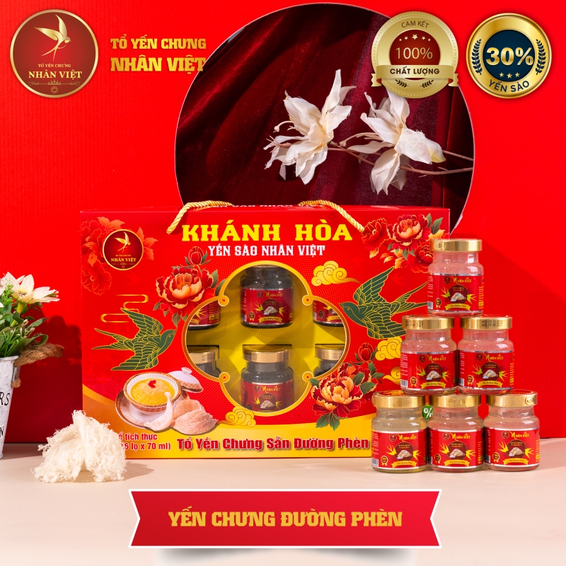 MẤU MỚI - Yến Chưng Đường Phèn - Xách 6 Hũ Yến Chưng Đường Phèn Nhân Việt 30% yến hũ 70ml